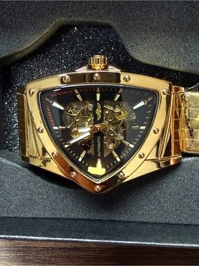 Gold Automatic Men’s Skeleton Watch - Black Dial